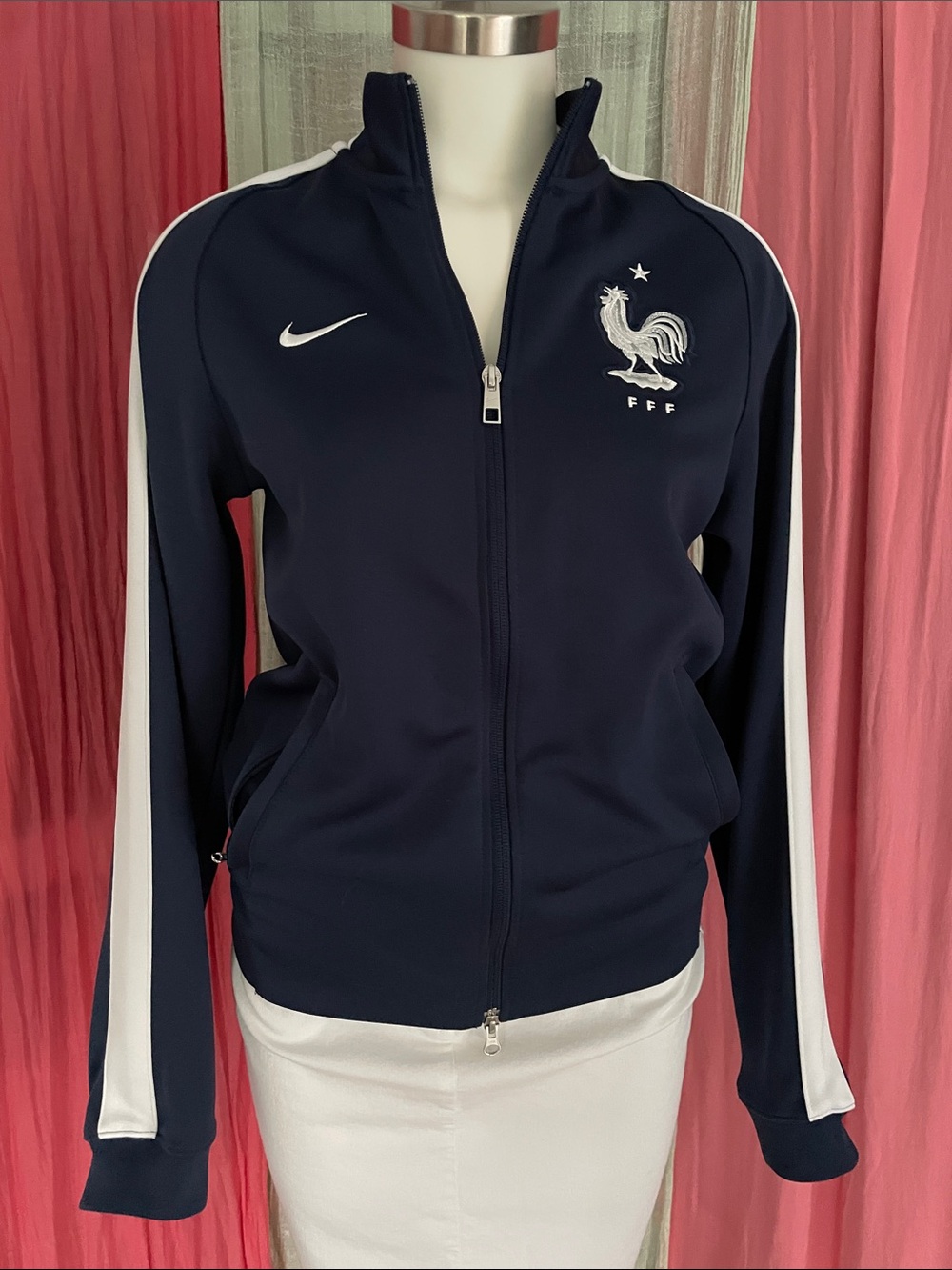 Nike Navy Sport Jacket with White Sleeve Stripes